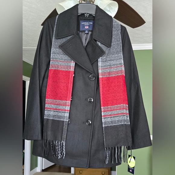 London Fog - Double Breasted Peacoat With Scarf #1091 - Picture 3 of 7